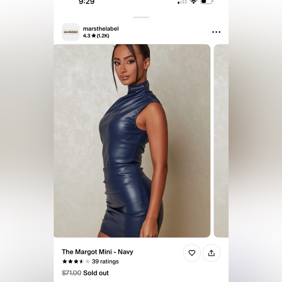 Mars The Label navy leather mini dress with zipper - Picture 4 of 5